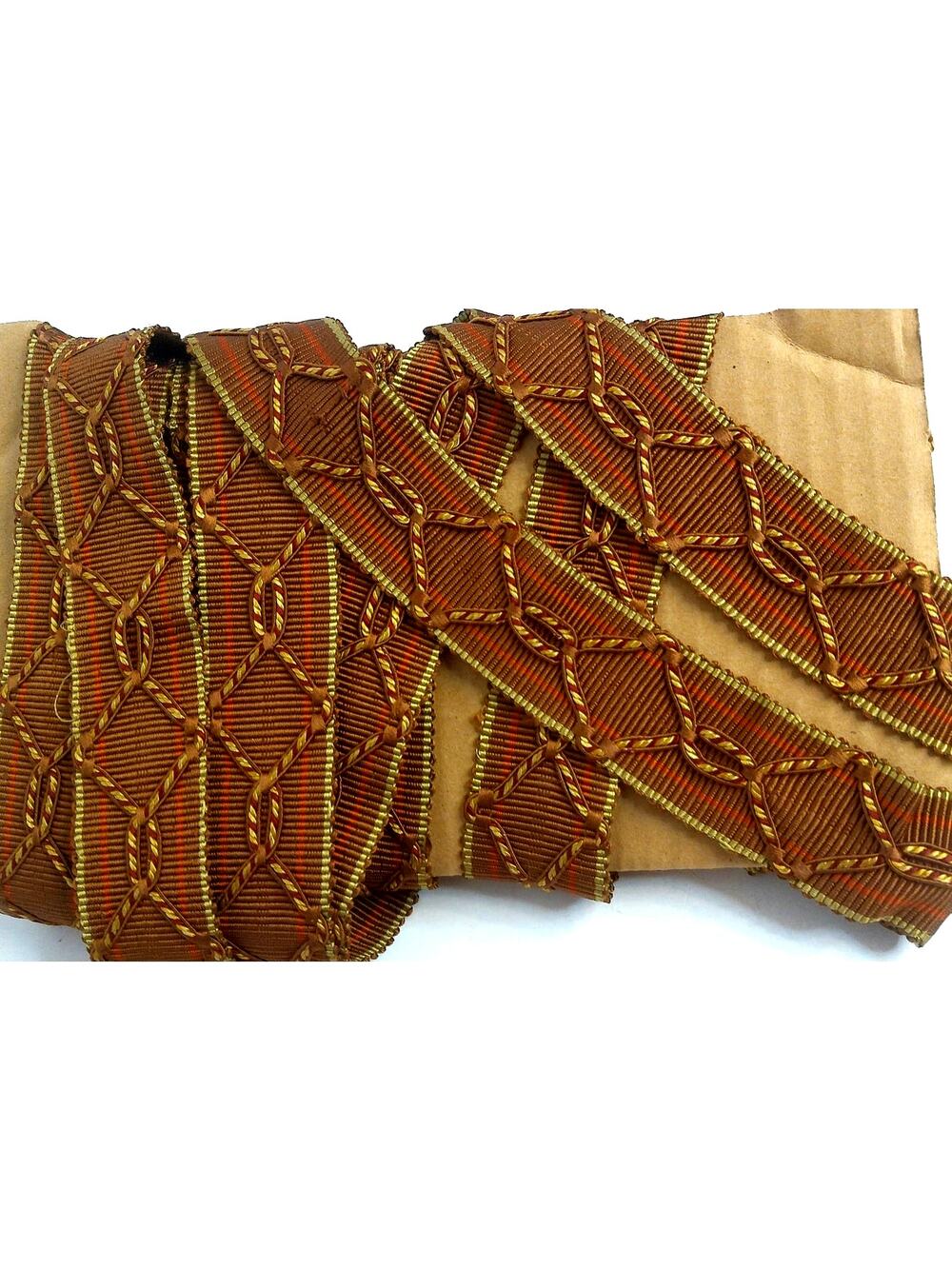 Vintage Brown Gold Gimp Braid Trim 1.5" Wide Galon Passementerie 12.7 Yds